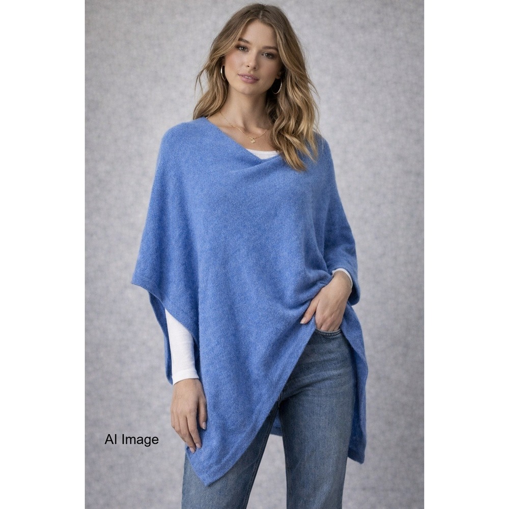 Peter‎ Millar 100% Pure Cashmere Poncho One Size Blue Cozy Luxury Layering Shawl